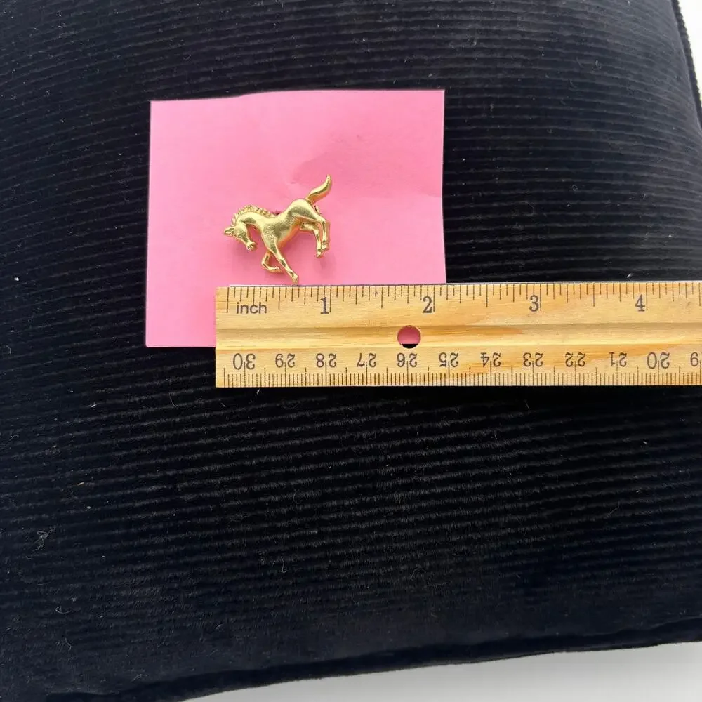 Vintage Gold Tone Prancing Horse Pony Lapel Pin 1 Inch Mini Equestrian Brooch